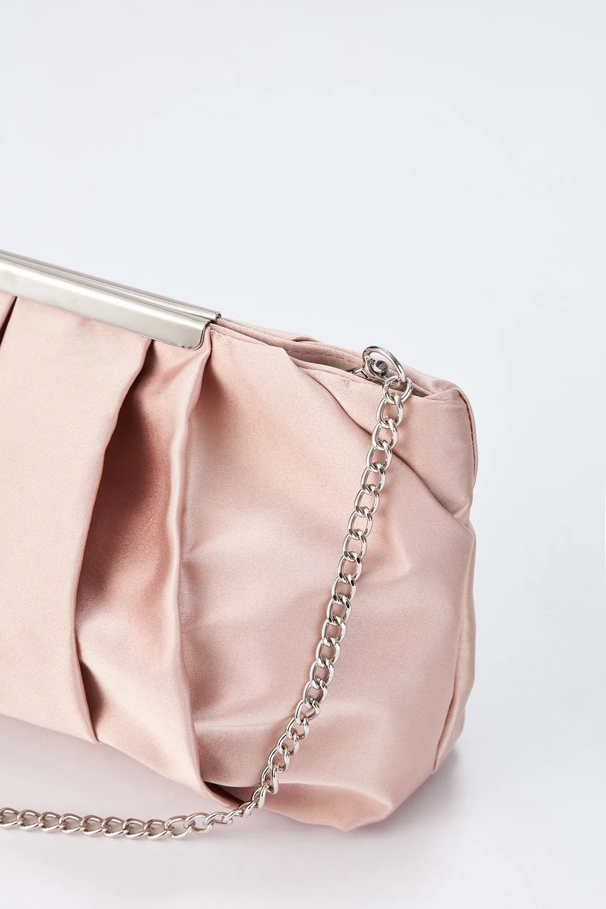 Pleated Satin Clutch Bag - Champagne
