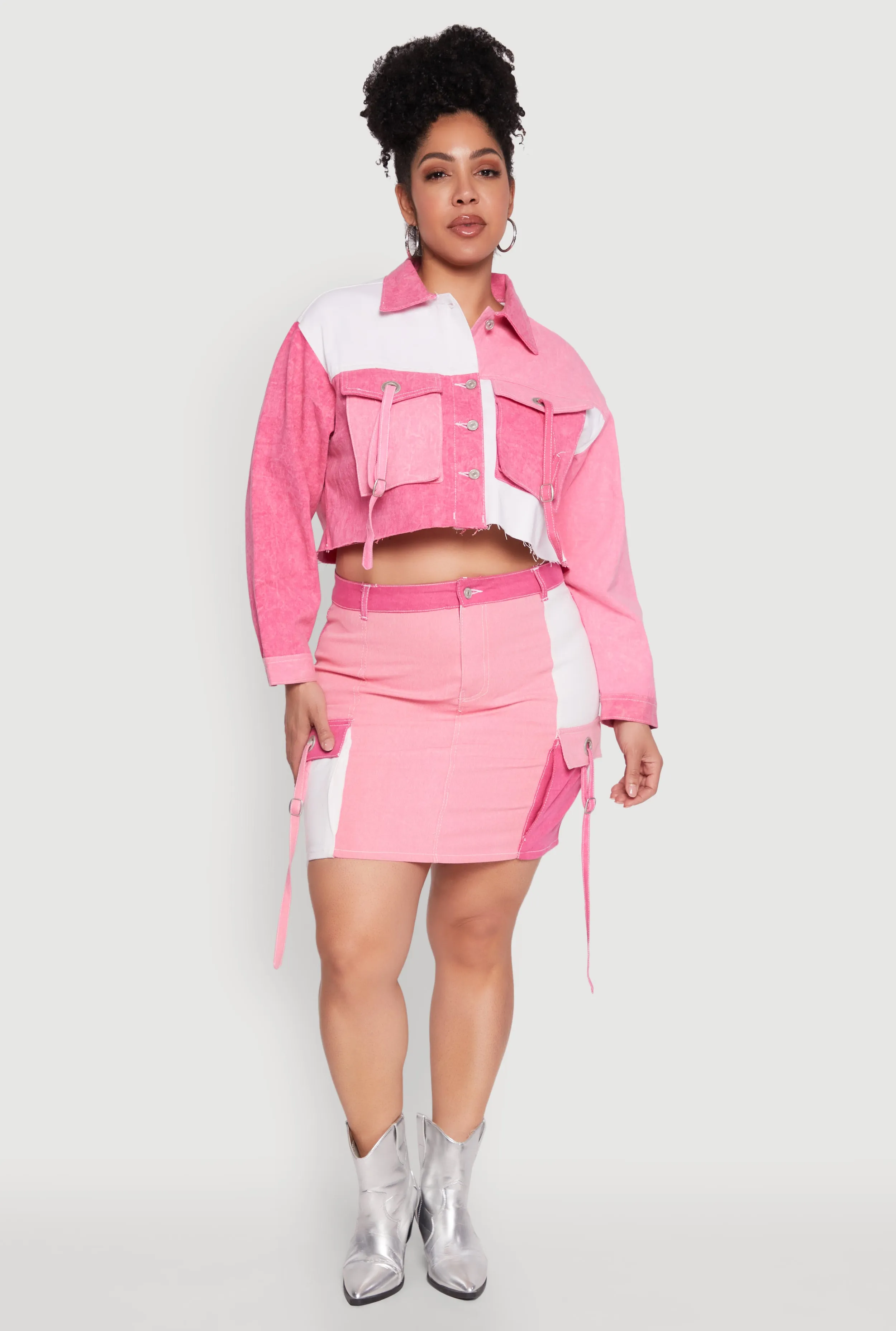 Plus Size Color Blocked Jean Jacket