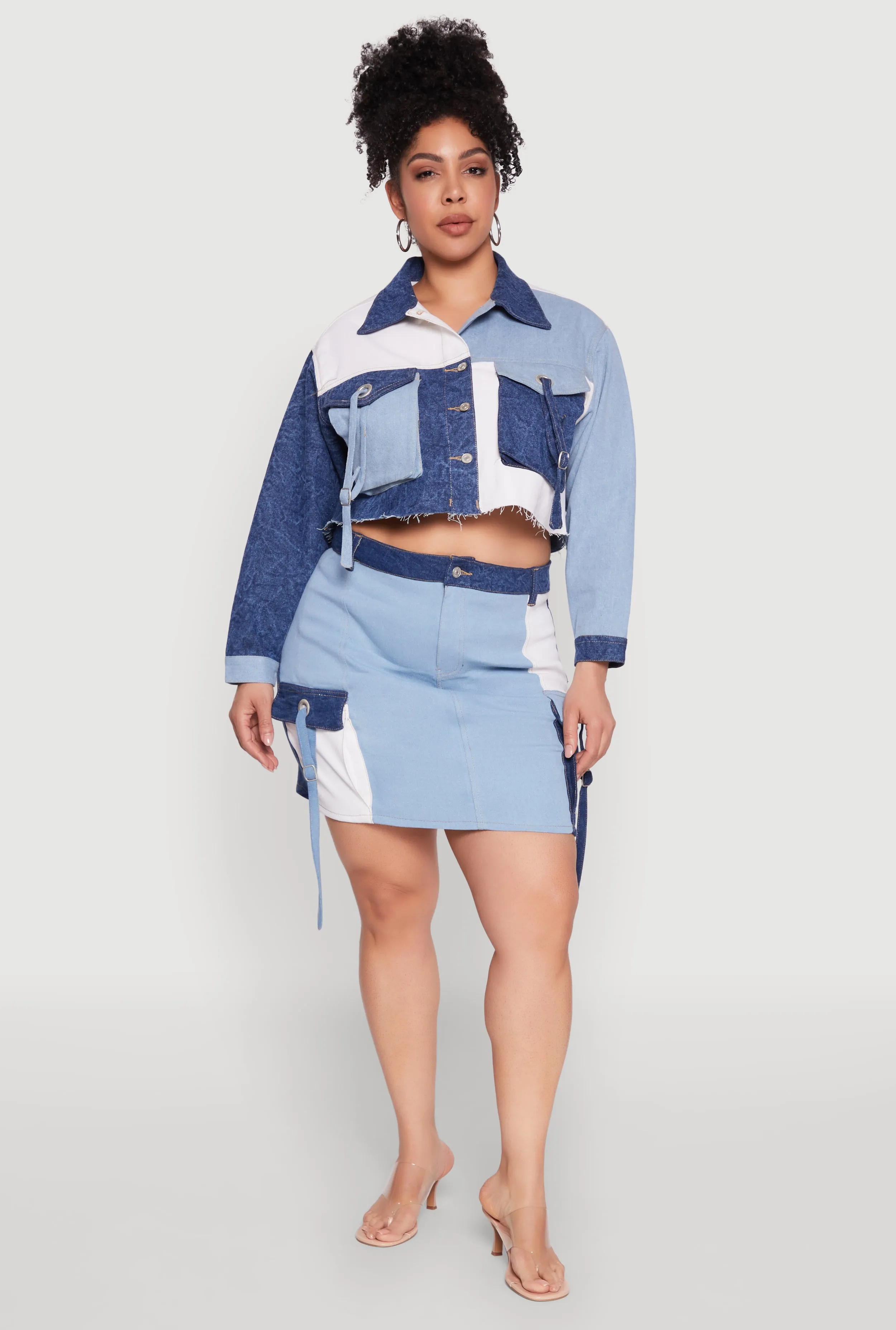 Plus Size Color Blocked Jean Jacket