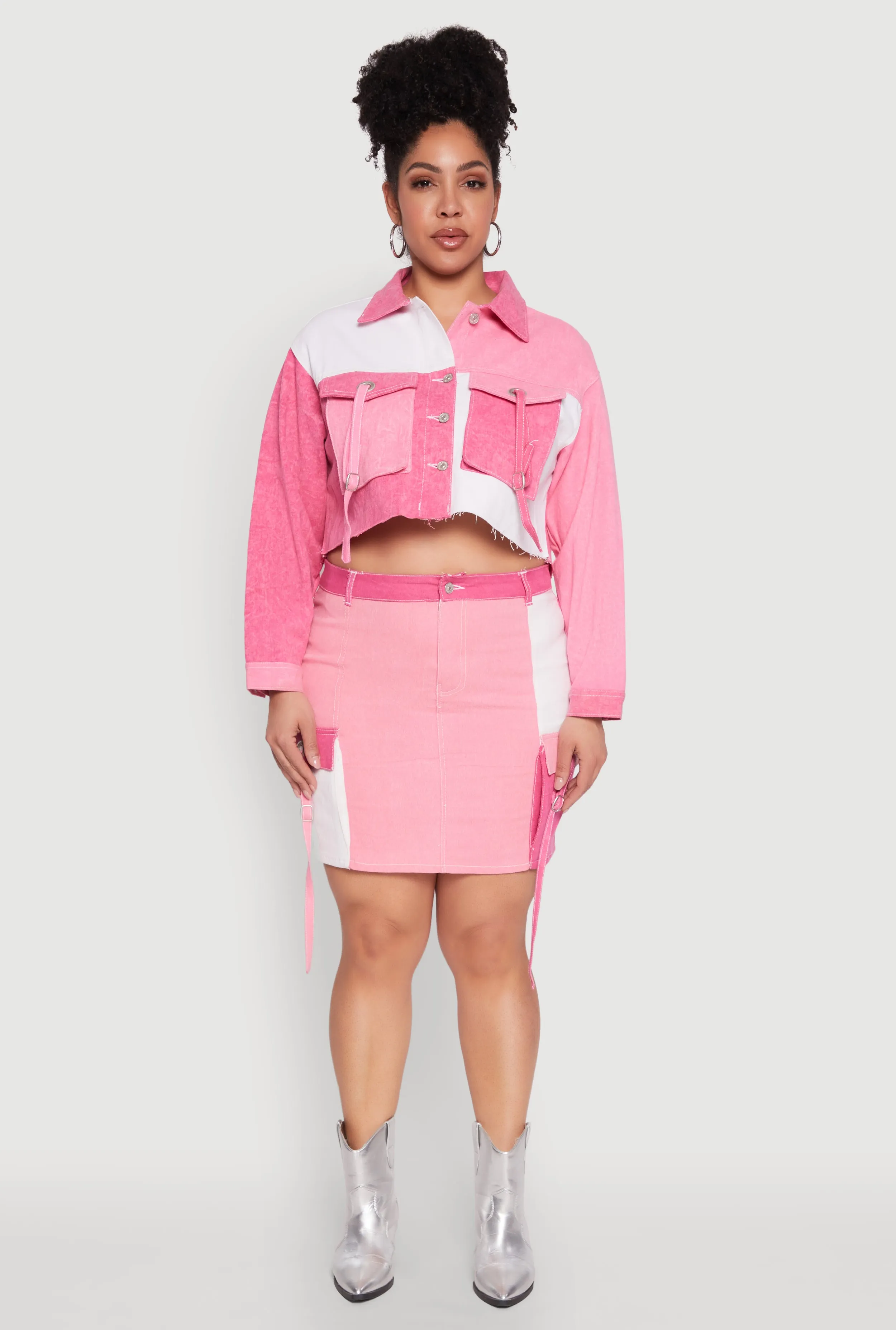 Plus Size Color Blocked Jean Jacket