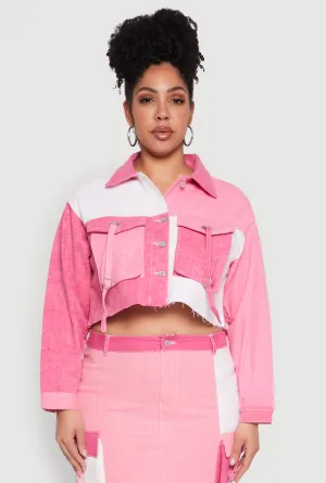 Plus Size Color Blocked Jean Jacket