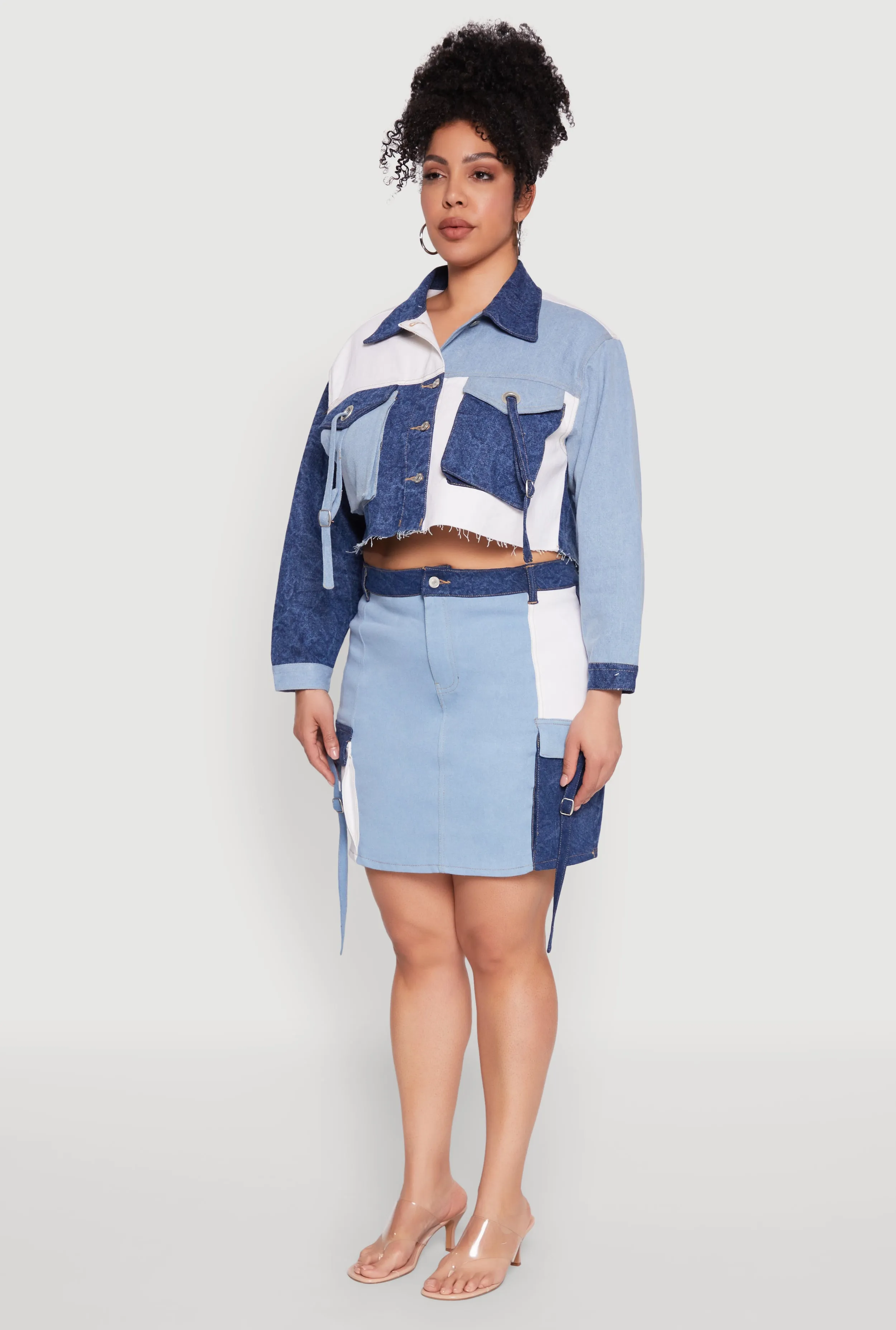Plus Size Color Blocked Jean Jacket