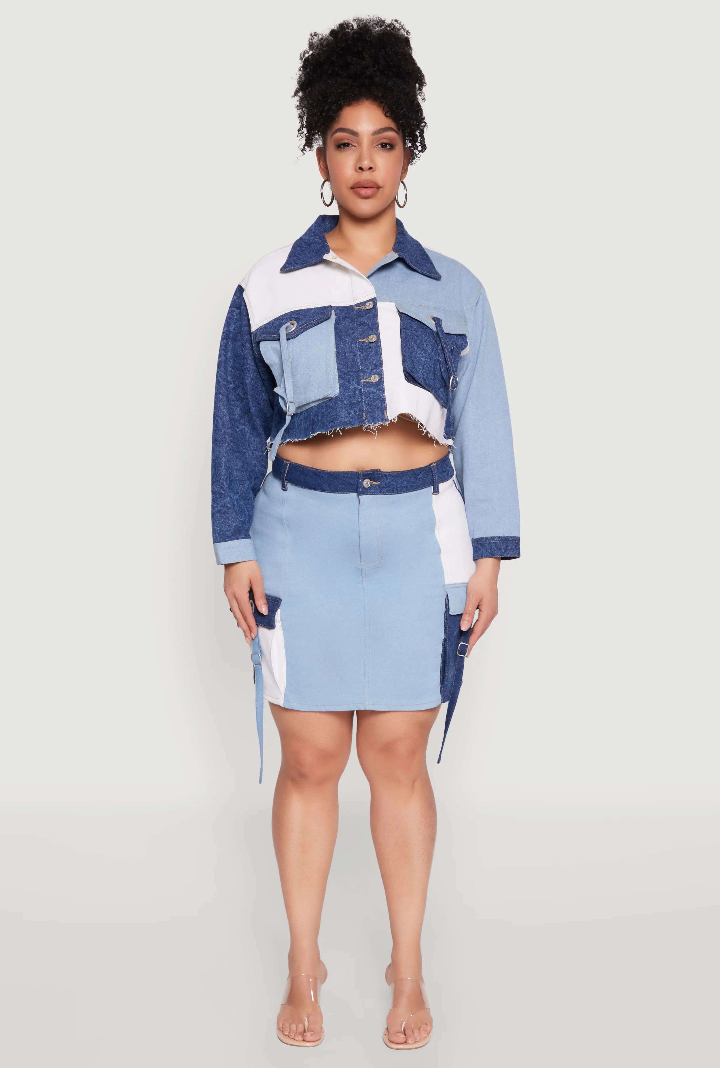 Plus Size Color Blocked Jean Jacket