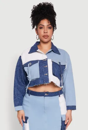 Plus Size Color Blocked Jean Jacket