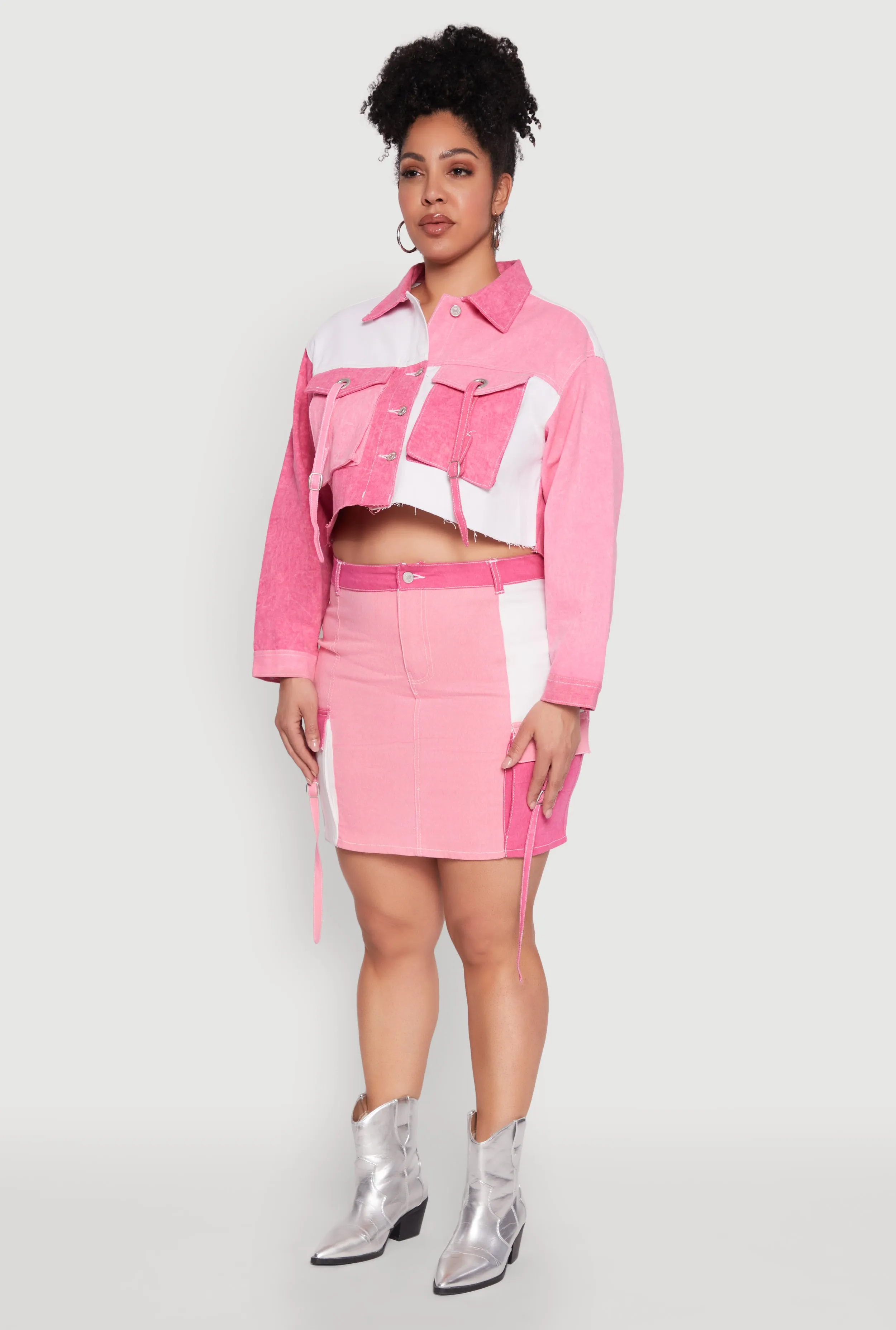 Plus Size Color Blocked Jean Jacket