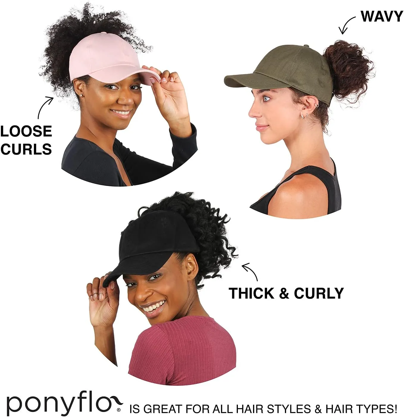 Ponyflo Satin-Lined Ponytail Cap - Designed for Women with Curly Hair, Ponytail Hats for Women, Curly Hair Baseball Cap