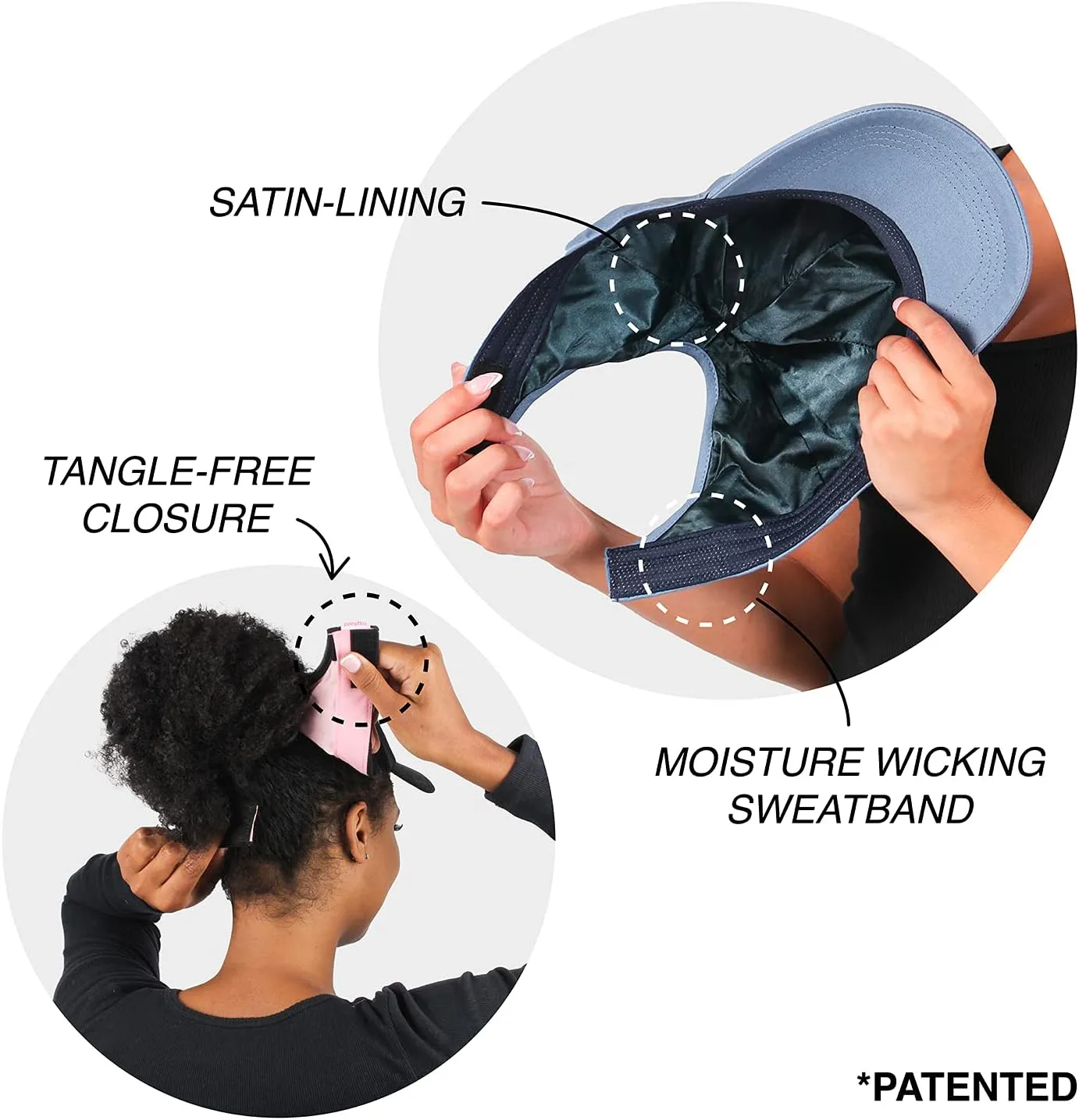 Ponyflo Satin-Lined Ponytail Cap - Designed for Women with Curly Hair, Ponytail Hats for Women, Curly Hair Baseball Cap