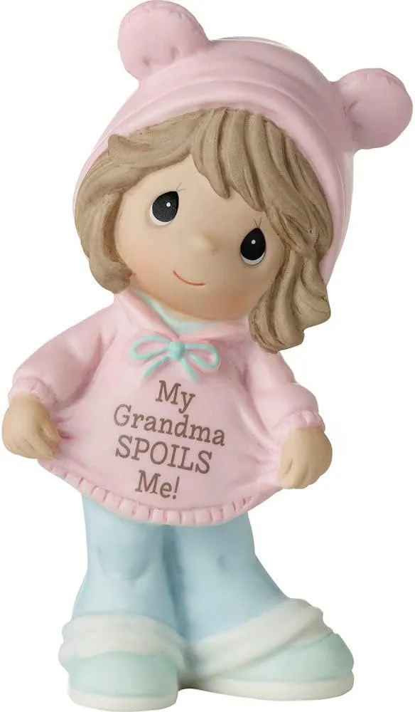 Precious Moments 223012E My Grandma Spoils Me Brunette Hair/Medium Skin Bisque Porcelain Girl Figurine