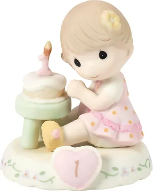 Precious Moments Age 1 Growing in Grace Figurine – Hand-Painted Bisque Porcelain Brunette Girl – Ideal Keepsake Gift for 1st Birthday, 142010B