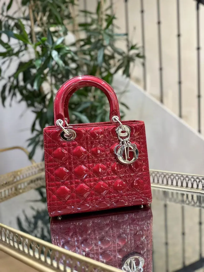 Preloved Dior Lady Dior Red Patent Leather Top Handle Bag