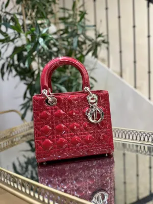 Preloved Dior Lady Dior Red Patent Leather Top Handle Bag