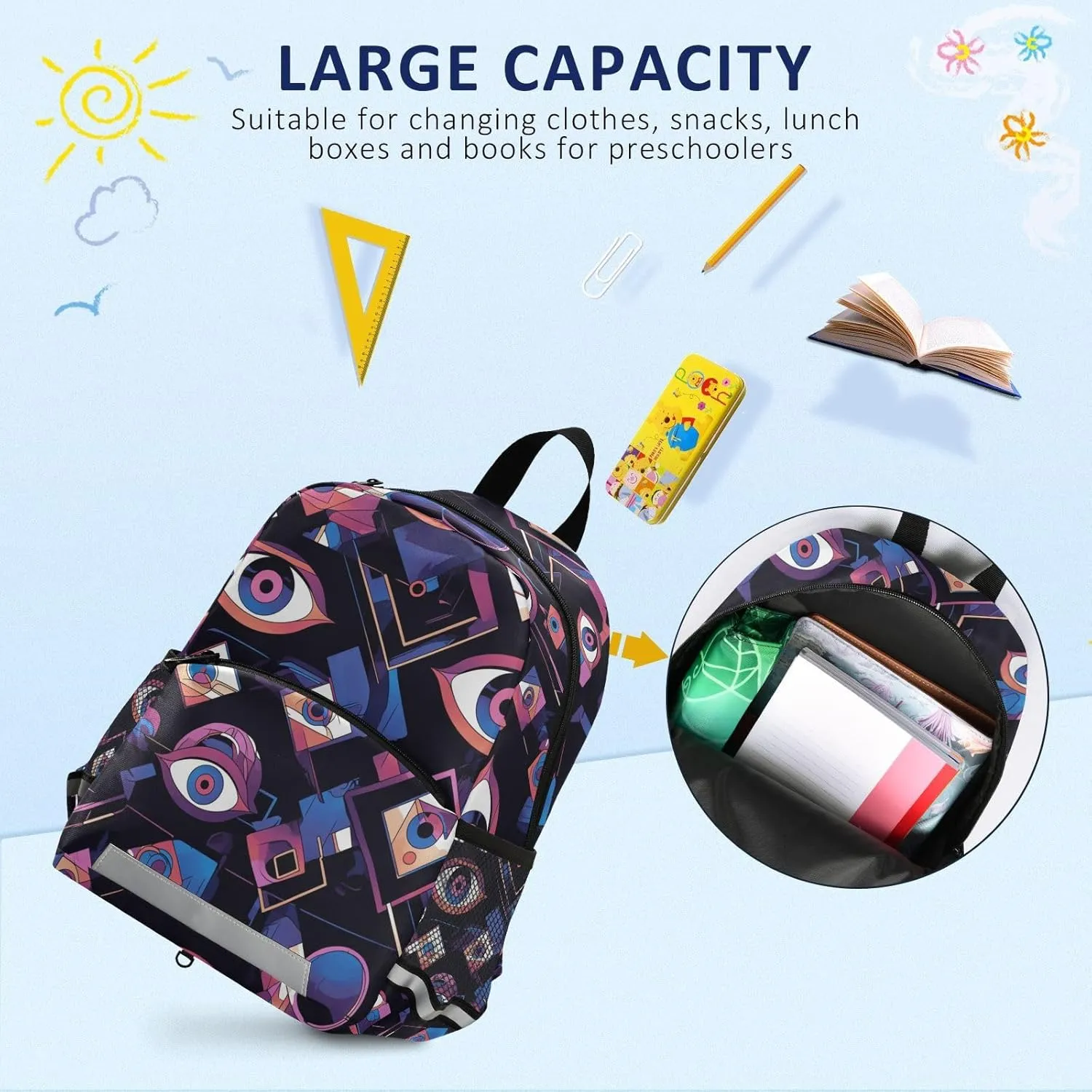 Preschool Kids Backpack Mini Lightweight Book Bag for School Travel Daypack, Evil Eye Circle White Obsidian