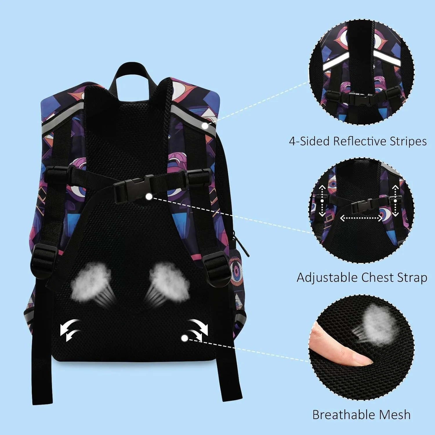 Preschool Kids Backpack Mini Lightweight Book Bag for School Travel Daypack, Evil Eye Circle White Obsidian