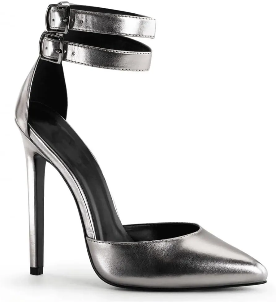 PROMI High Heels Black 12cm Pointed Fine Heel Shallow Buckle Strap Model Runway Dress Shoes