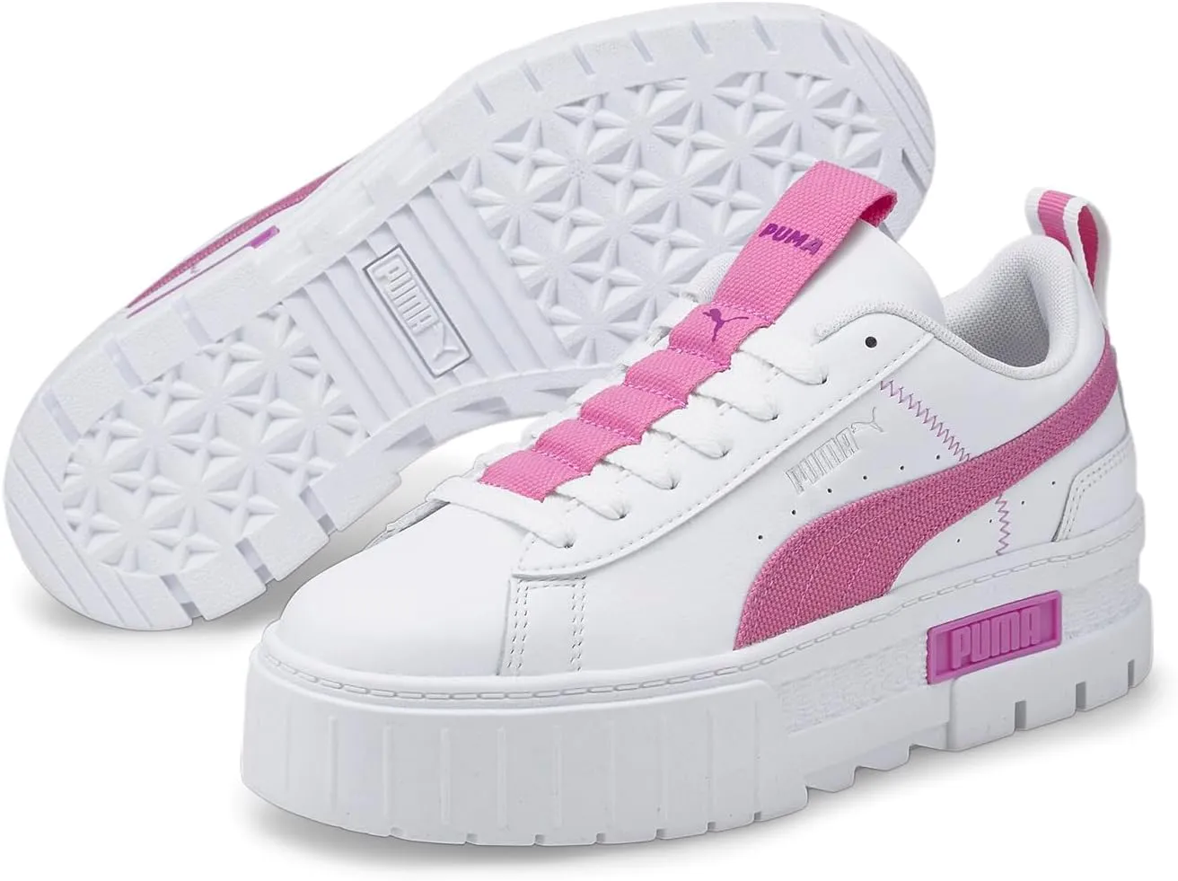 PUMA Womens Mayze Lace Up Platform Sneakers Shoes Casual - White