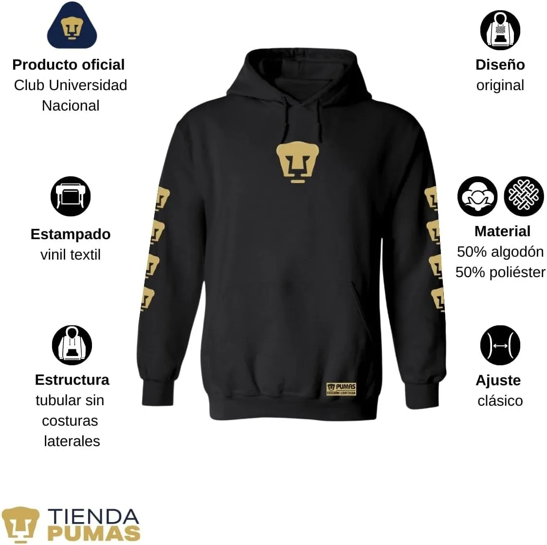 Pumas Men's Hoodie UNAM Logo Limited Edition 1