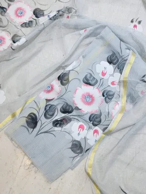 Pure Kota Doria Hand Brush Print Work Unstitched Suit with Dupatta