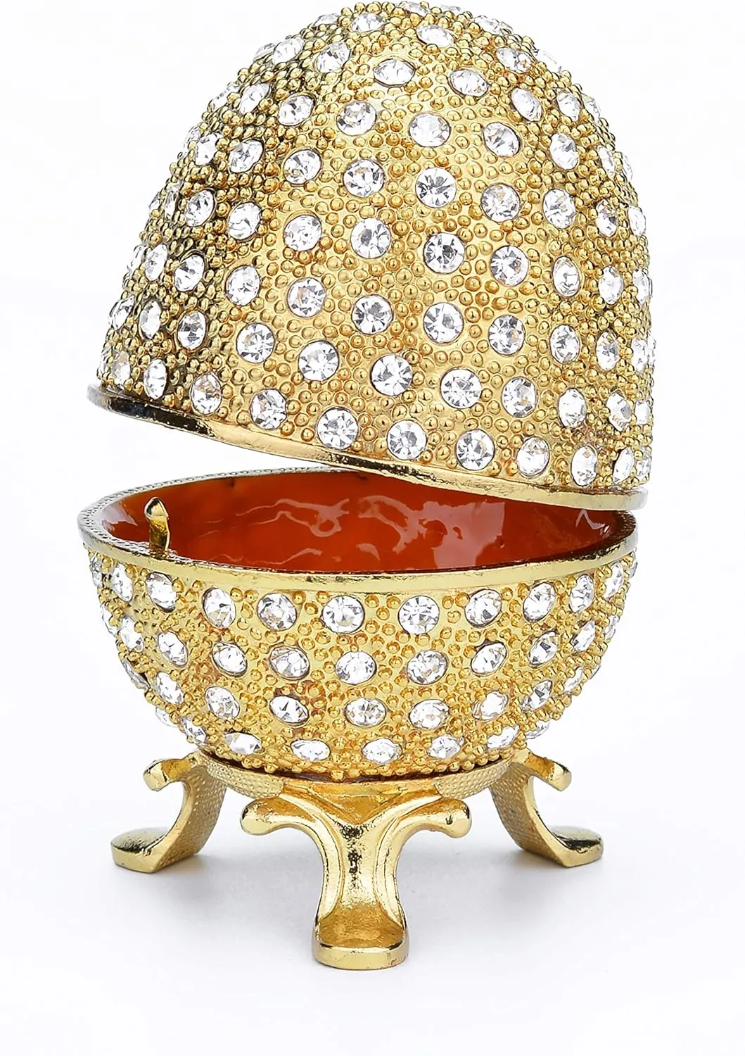 QIFU Gold Easter Egg Style Hand Painted Hinged Jewelry Trinket Box, Unique Gift for Family