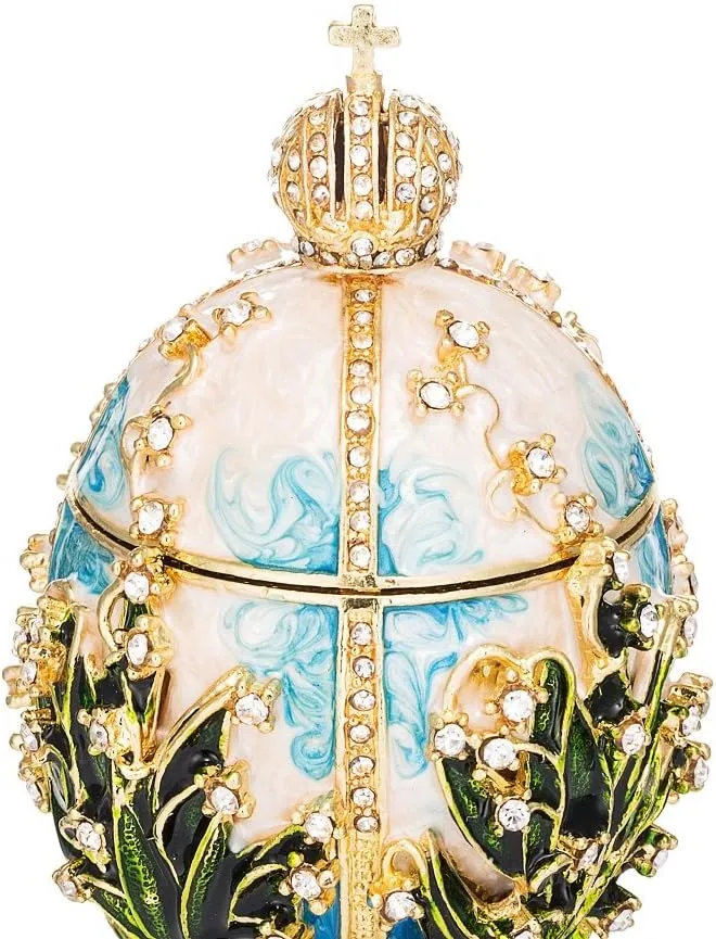 QIFU Hand Painted Easter Egg Style Decorative Enameled Trinket Box Unique Gift for Family