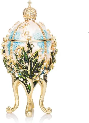 QIFU Hand Painted Easter Egg Style Decorative Enameled Trinket Box Unique Gift for Family