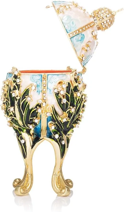 QIFU Hand Painted Easter Egg Style Decorative Enameled Trinket Box Unique Gift for Family