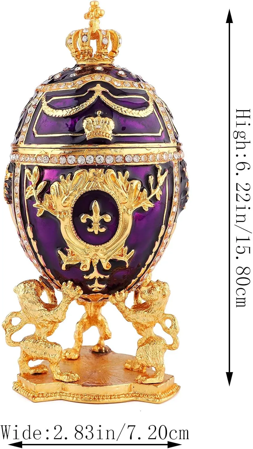 QIFU Hand Painted Elegant Purple Easter Egg Style Decorative Enamel Trinket Box Unique Gift For Family(QF2049)