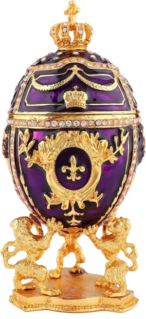 QIFU Hand Painted Elegant Purple Easter Egg Style Decorative Enamel Trinket Box Unique Gift For Family(QF2049)