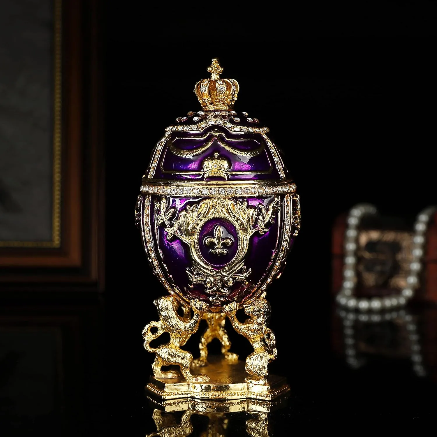QIFU Hand Painted Elegant Purple Easter Egg Style Decorative Enamel Trinket Box Unique Gift For Family(QF2049)