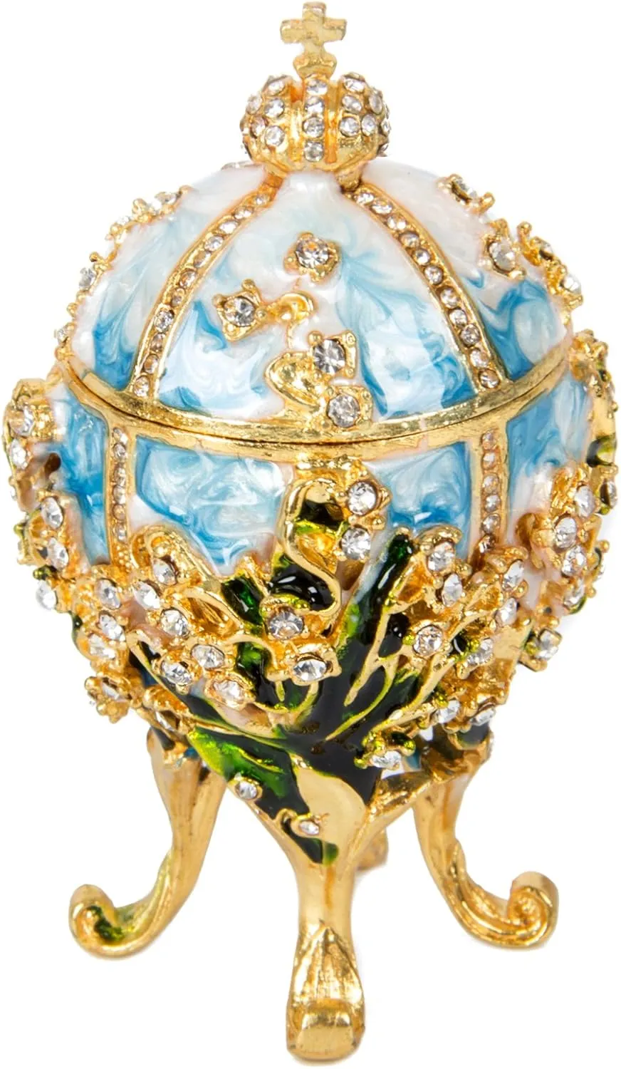 QIFU Hand Painted Enameled Easter Egg Style Decorative Hinged Jewelry Trinket Box