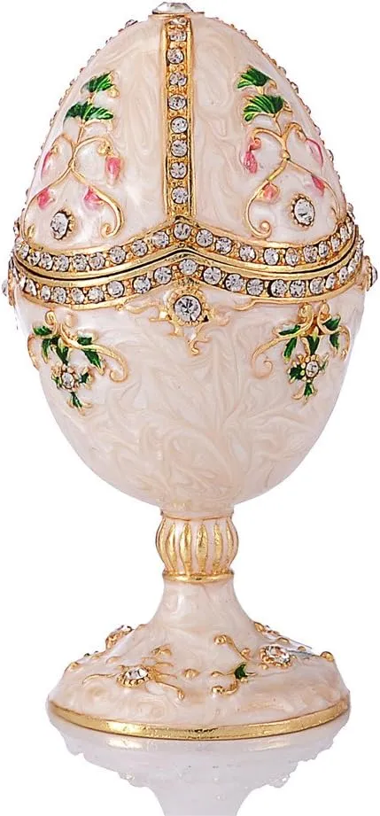 QIFU Hand Painted White Easter Egg Style Decorative Trinket Box(QF3388)