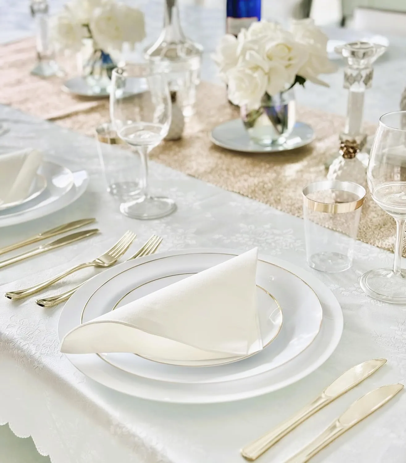 " OCCASIONS " Wedding Party Linen Feel White 13'' x 13'' Dinner Paper Napkins (120, Luncheon, Square Fold)