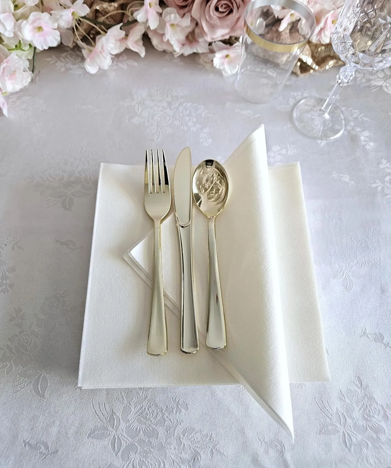 " OCCASIONS " Wedding Party Linen Feel White 13'' x 13'' Dinner Paper Napkins (120, Luncheon, Square Fold)