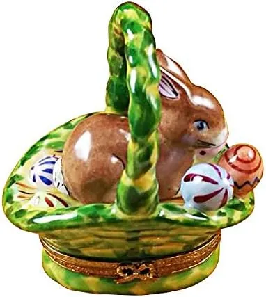 RABBIT BASKET/EASTER EGGS - LIMOGES BOX AUTHENTIC PORCELAIN FIGURINE FROM FRANCE