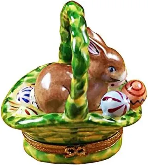 RABBIT BASKET/EASTER EGGS - LIMOGES BOX AUTHENTIC PORCELAIN FIGURINE FROM FRANCE