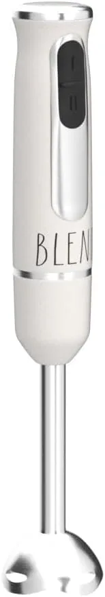 Rae Dunn Immersion Hand Blender- Handheld Immersion Blender with Egg Whisk and Milk Frother, 2 Speed Blender, 500 Watts, Stainless Steel Blade, Cream, With Attachments