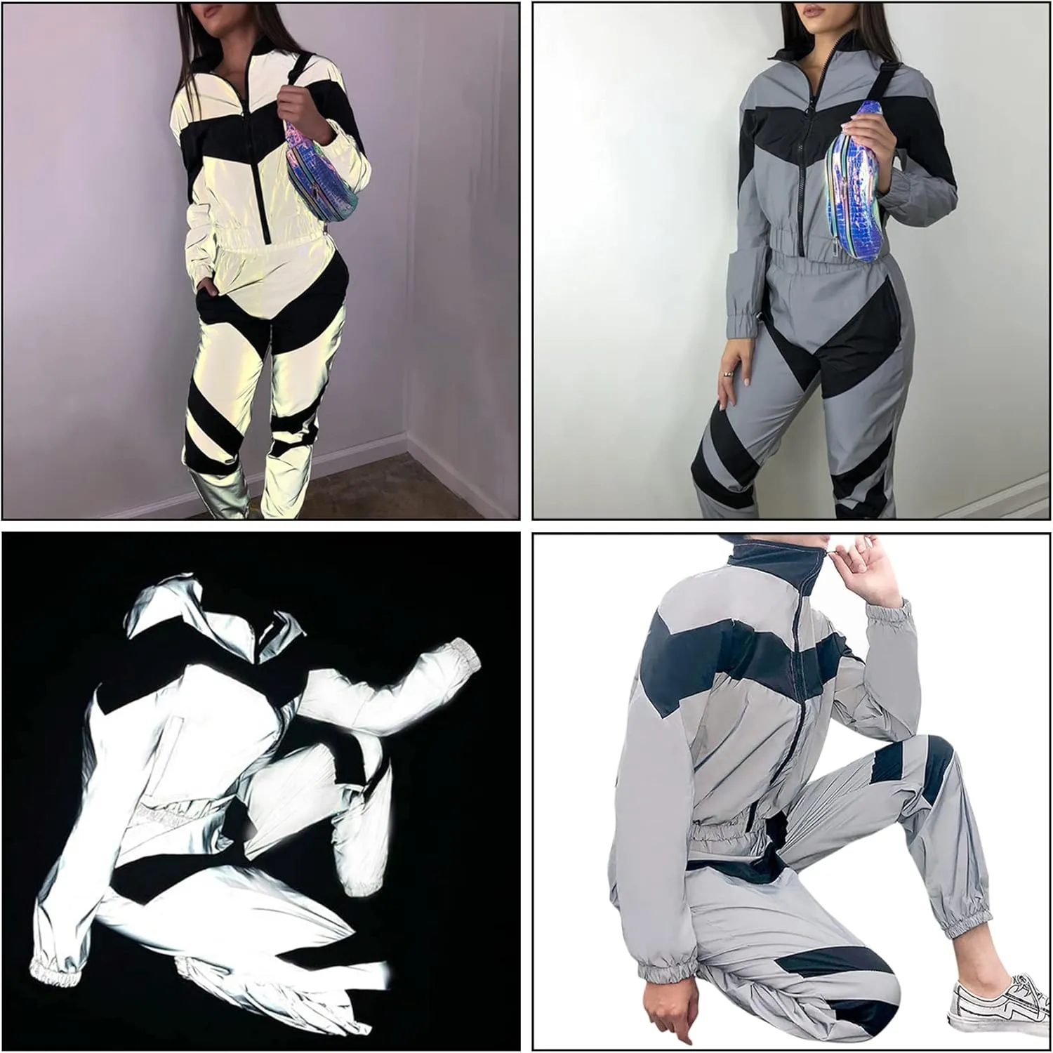 RARITYUS Men Women Rave Reflective Pants Sweatpants Trousers Dance Jogger Pants with Pockets for Casual Sport Party Festival