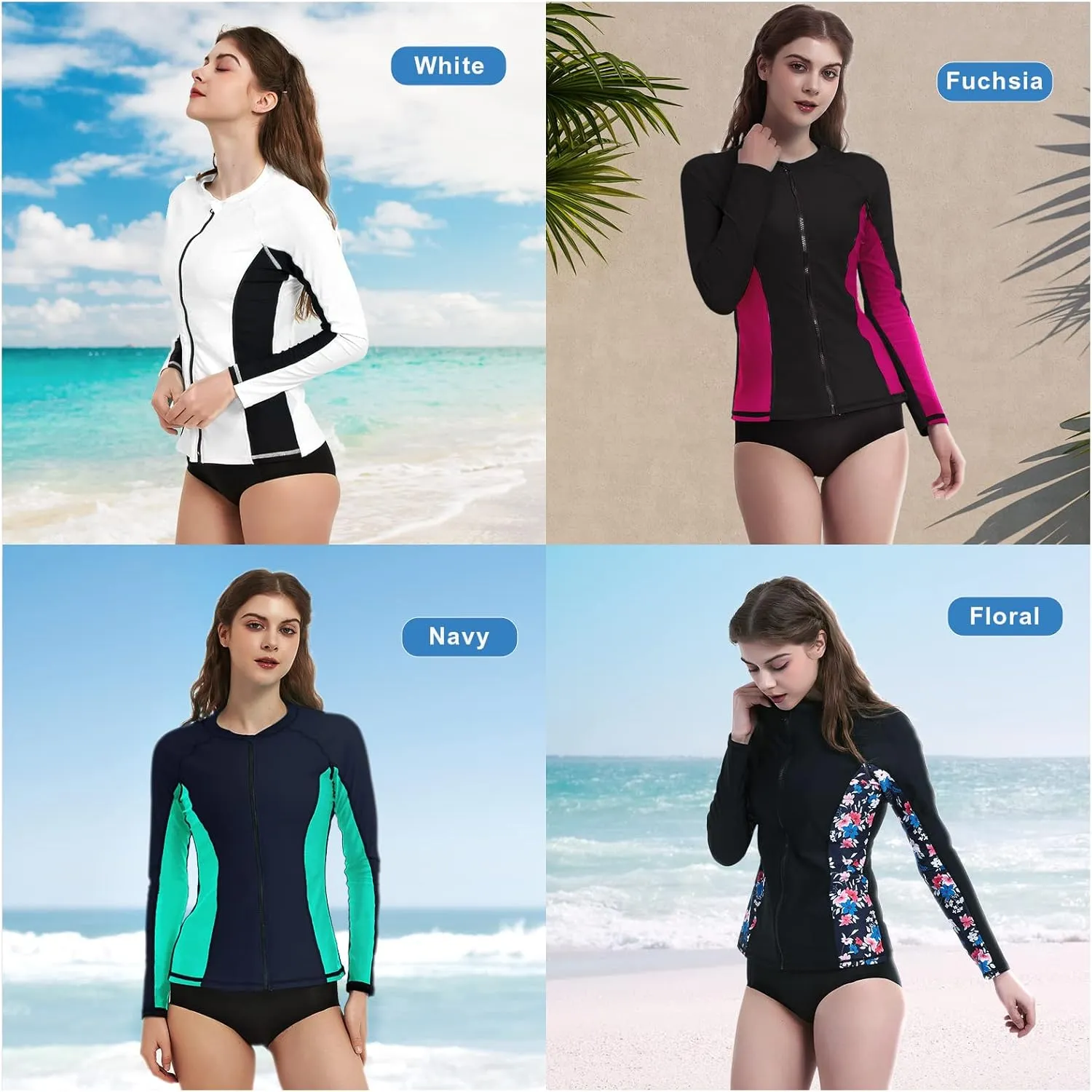 Rash Guard for Women, UPF 50  Long Sleeve Zip Front UV Sun Protection Jacket Swim Shirt for Women Swimwear