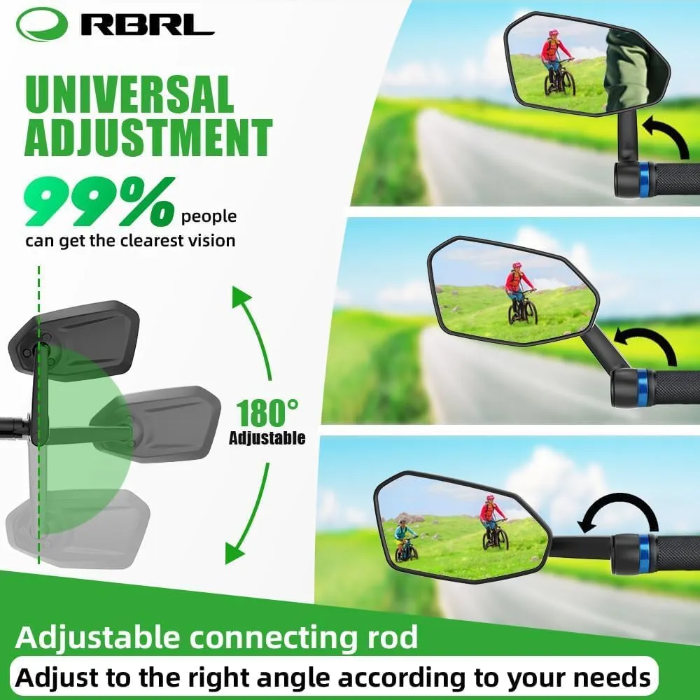 RBRL Bicycle Mirror, Extra Large Bike Mirror, 360° Adjustable Shatterproof and Durable Bar End Rear View Mirror Bicycle, Bicycle Side Mirror for E-Bike (Set)