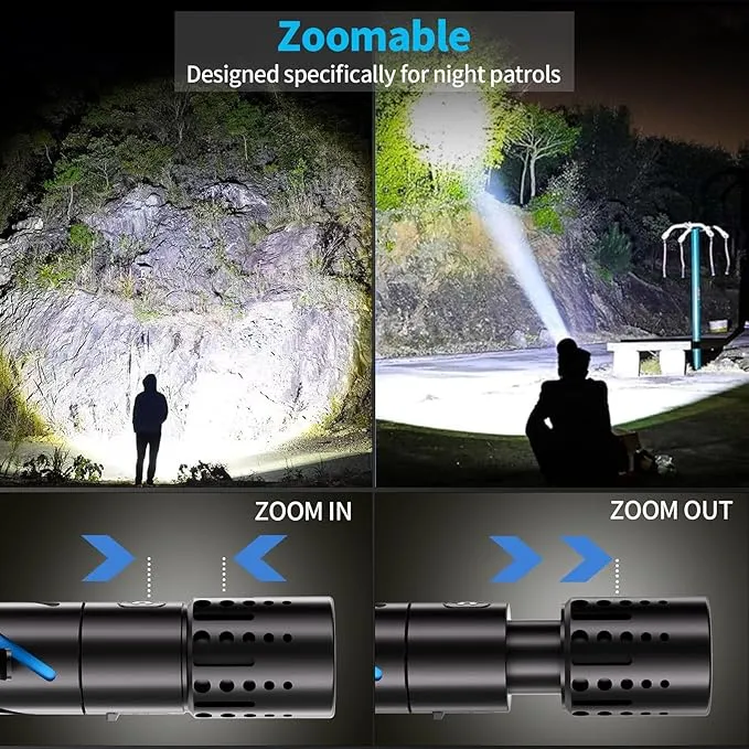 Rechargeable Flashlight with Long Beam and Belt Clip Small Flashlight with 5 Modes Zoomable Waterproof Adjustable Brightness High Lumens Powerful Handheld Flashlight for Outdoor Emergency Camping