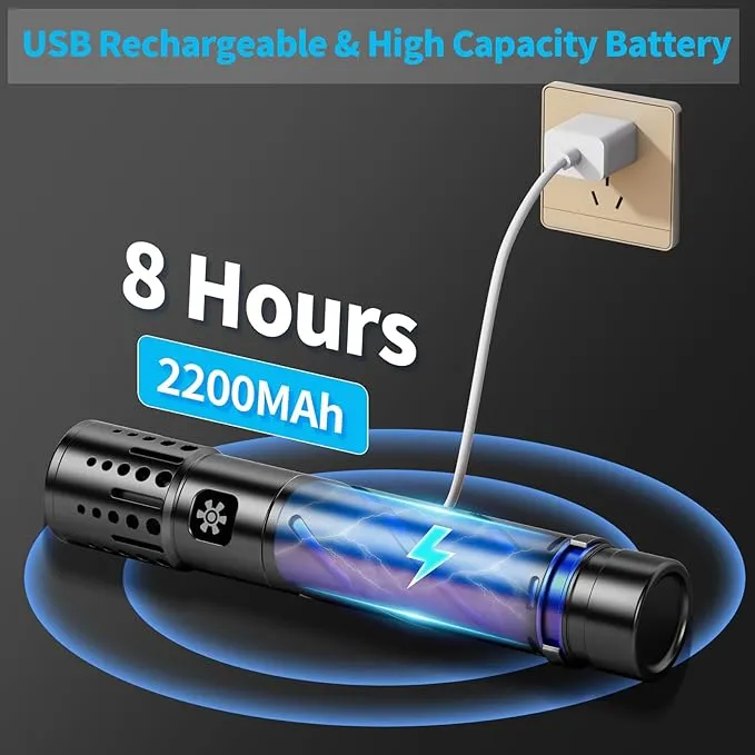 Rechargeable Flashlight with Long Beam and Belt Clip Small Flashlight with 5 Modes Zoomable Waterproof Adjustable Brightness High Lumens Powerful Handheld Flashlight for Outdoor Emergency Camping