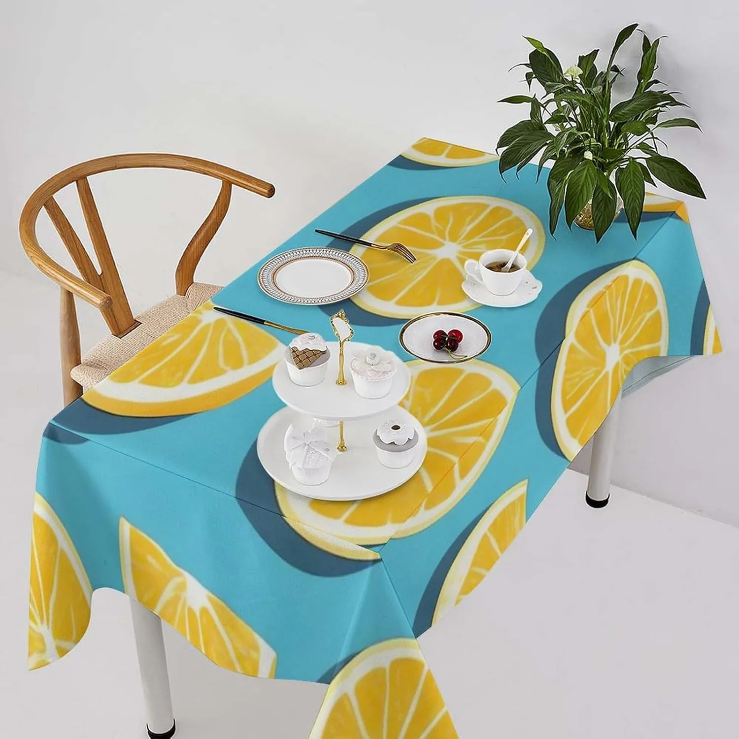 Rectangle Tablecloth Table Covers Lemon Wedges Dining Cloth Stain Resistant Table Cloth Linen Tablecloth Decorations Tablecloth Farmhouse Table Cover 55"x55"