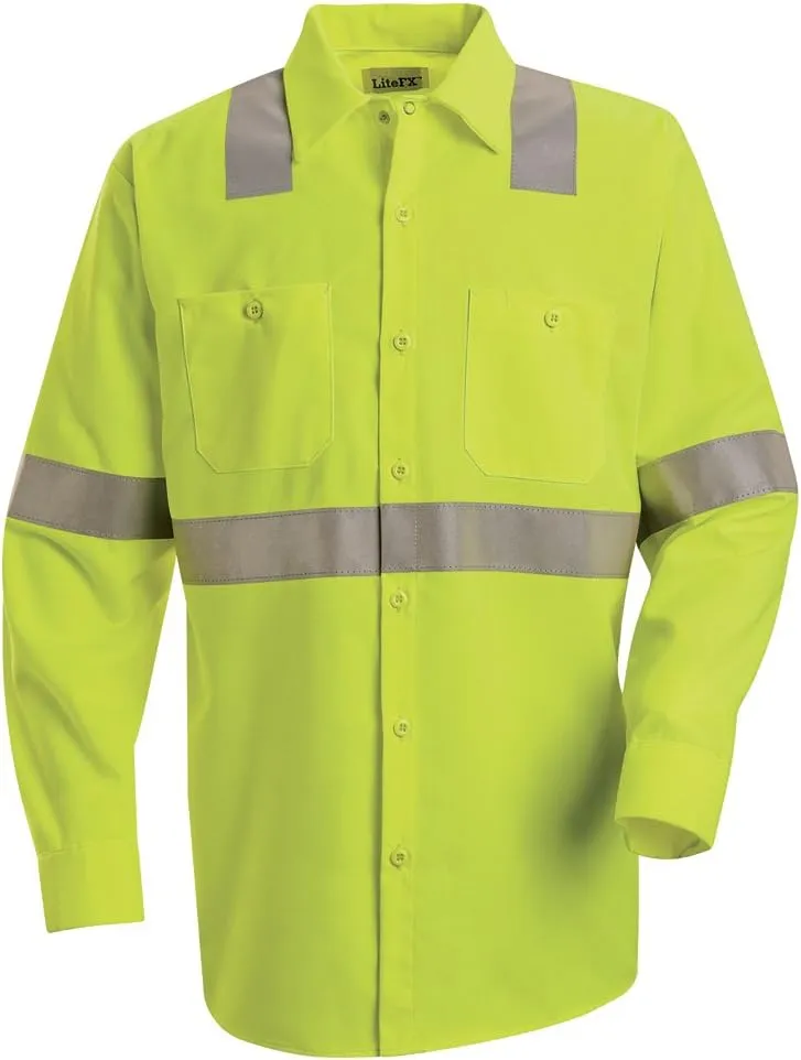 Red Kap Men's Flourescent Yellow Green Hi Visibility Class 2 Level 1 Work Shirt