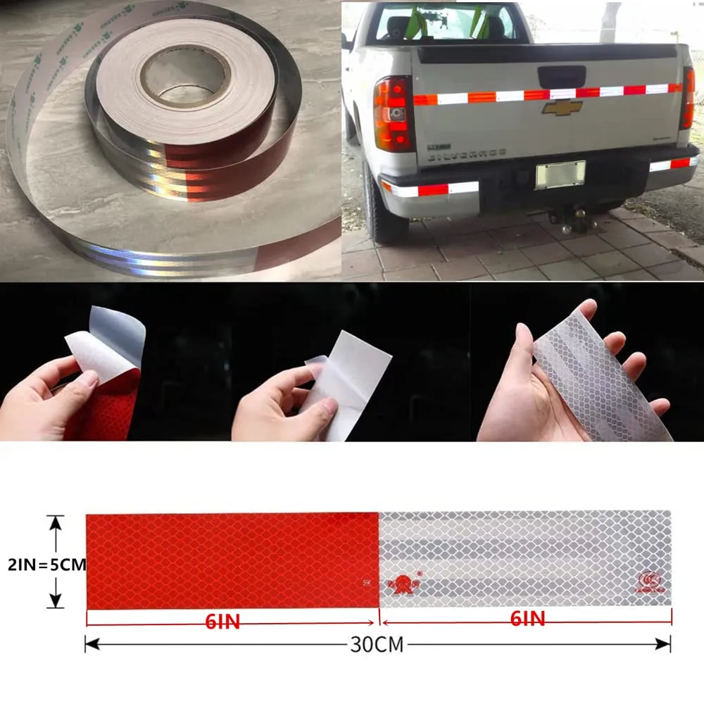 Reflective Tape 2" X 150 Feet Red/White High Intensity Safety Caution Warning Grade Self-Adhesive Waterproof Conspicuous Trailer Reflector - for Cars,Trucks,Trailers,Boats,Signs,Helmet,Mailbox