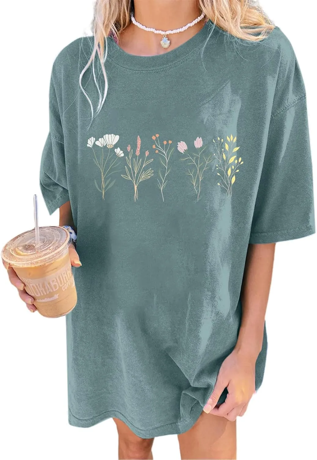 Remidoo Women's Casual Short Sleeve Graphic Oversized T Shirt Loose Letter Print Tee Top Blouse