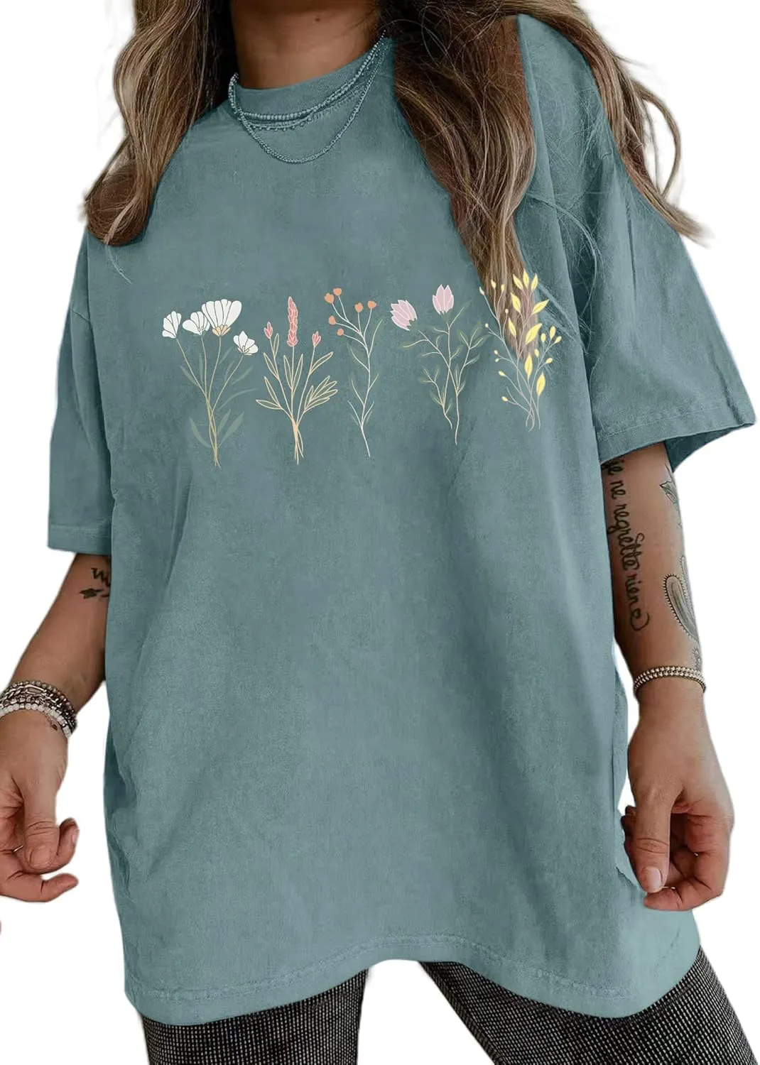 Remidoo Women's Casual Short Sleeve Graphic Oversized T Shirt Loose Letter Print Tee Top Blouse