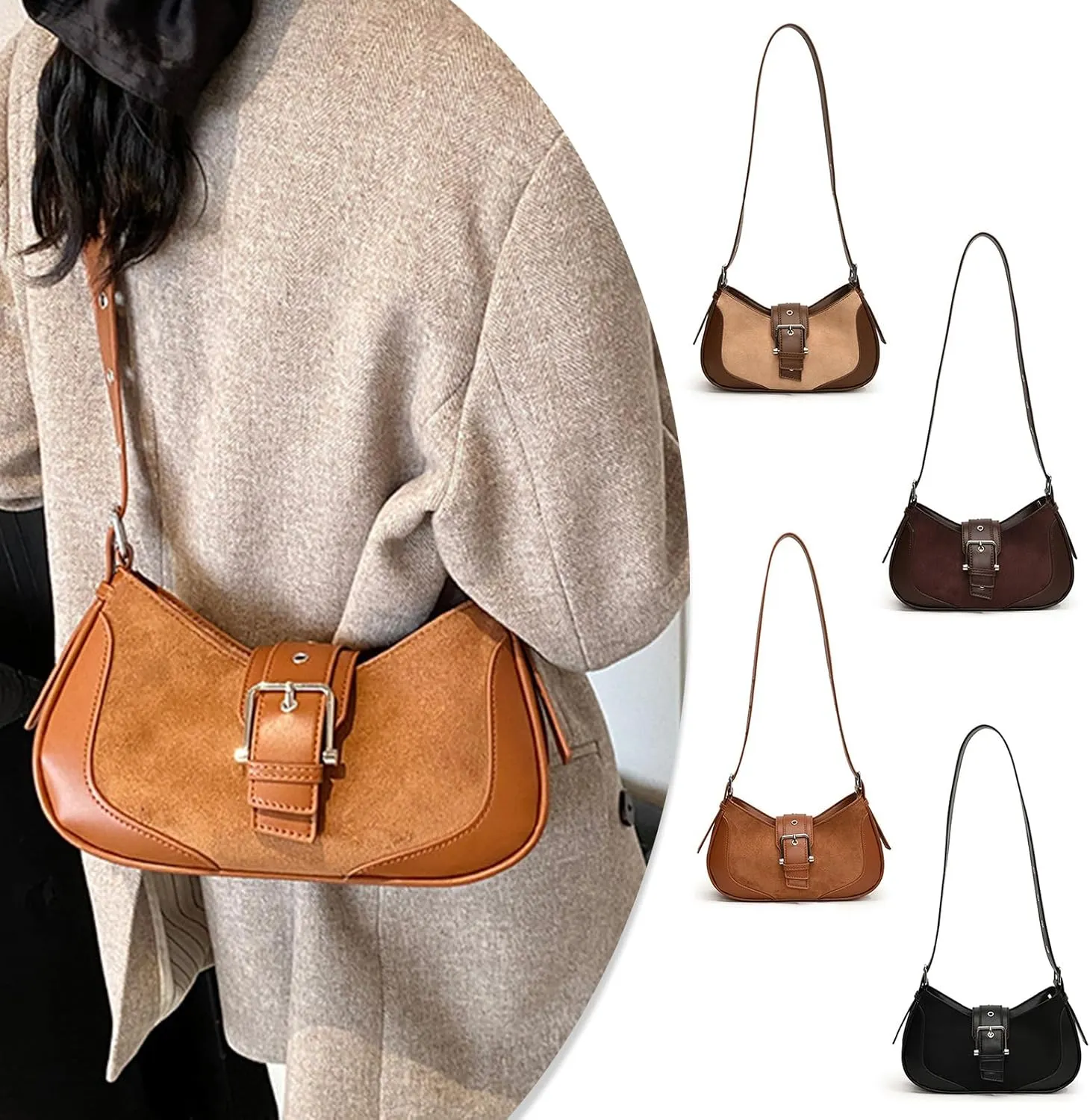 Retro Shoulder Bag PU Leather Handbag for Women Stylish Underarm Purse with Large Capacity and Adjustable Strap