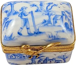 Rochard Blue Toile Box Limoges Porcelain Box