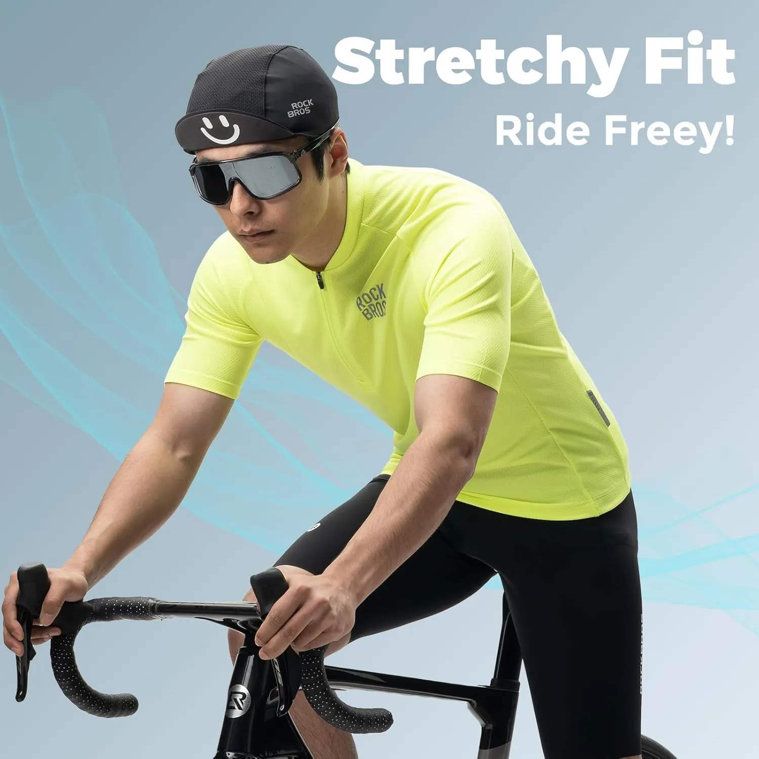 ROCKBROS Men's Cycling Jersey Short Sleeve Road Bike Shirt with 3 Rear Pockets Breathable Quick Dry Bicycle Shirt