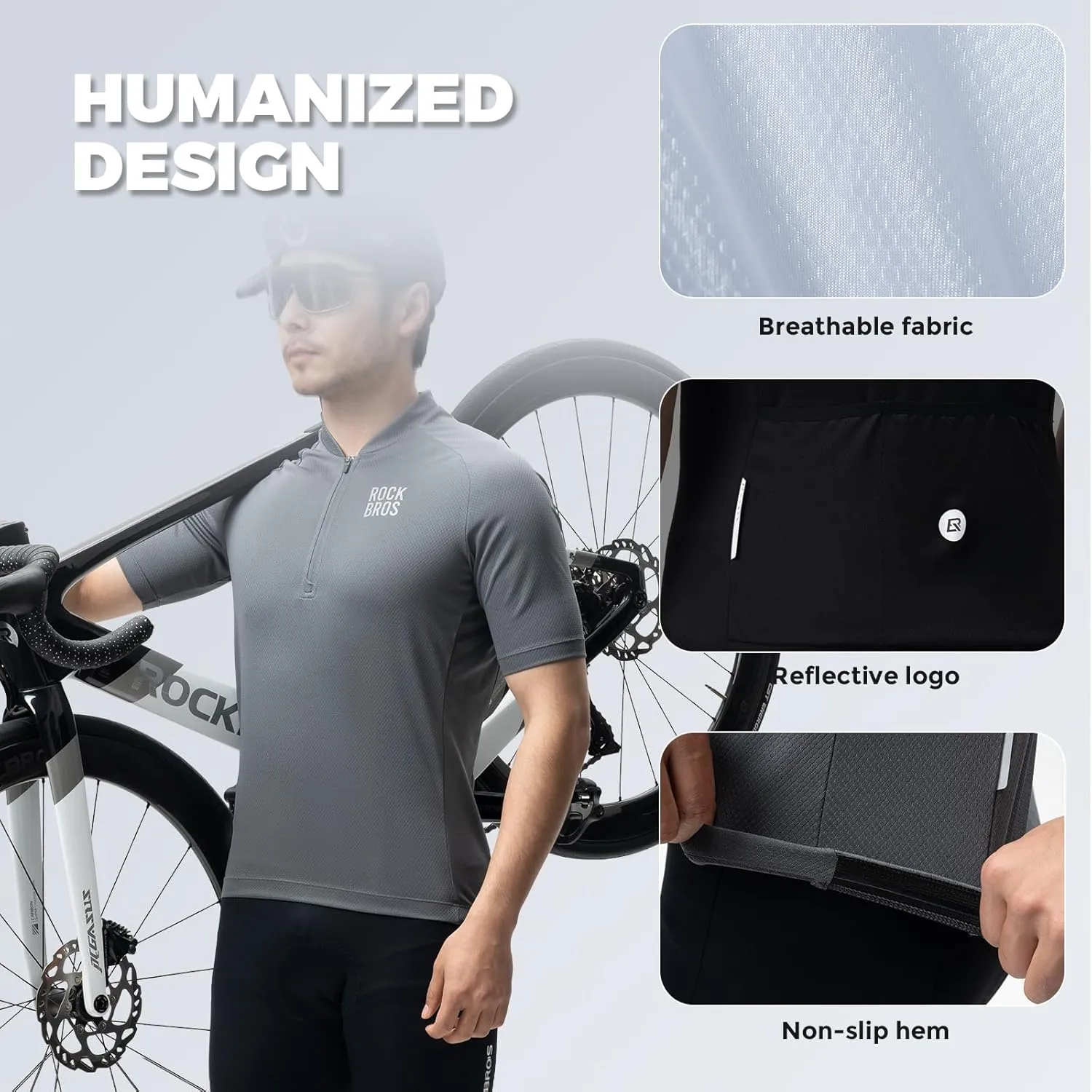 ROCKBROS Men's Cycling Jersey Short Sleeve Road Bike Shirt with 3 Rear Pockets Breathable Quick Dry Bicycle Shirt