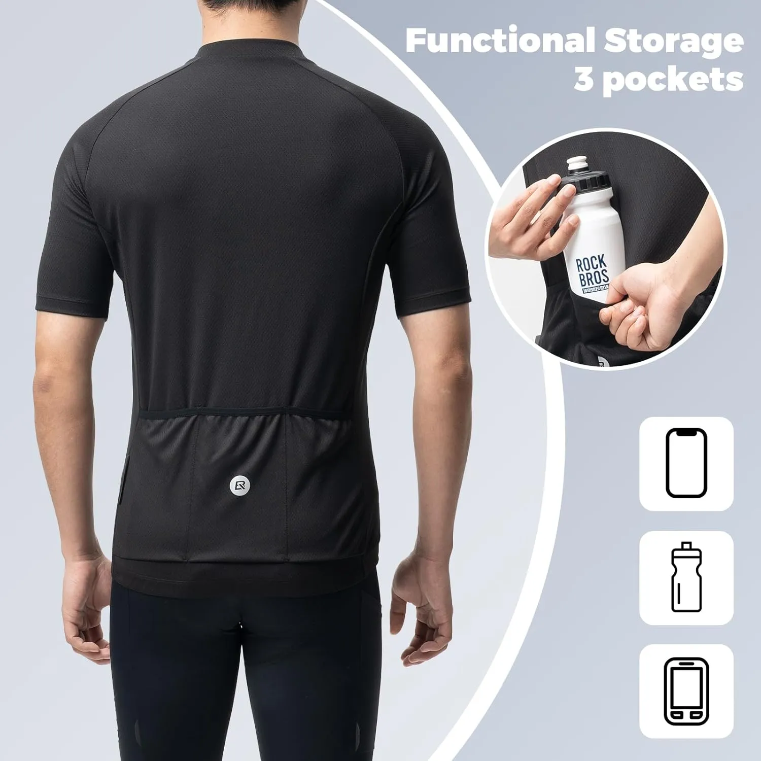 ROCKBROS Men's Cycling Jersey Short Sleeve Road Bike Shirt with 3 Rear Pockets Breathable Quick Dry Bicycle Shirt